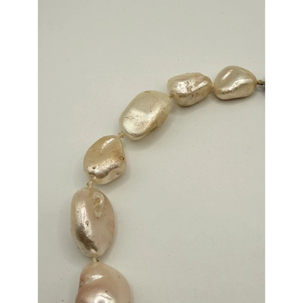 Vintage Boroque Pearl Statement Necklace Huge Pink Cream Pearls Hand Knotted 16
